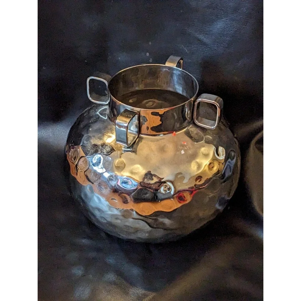 Mary Jurek Design Hand Hammered Vase Pitcher Stainless Steel 4 Handle 7 In Tall